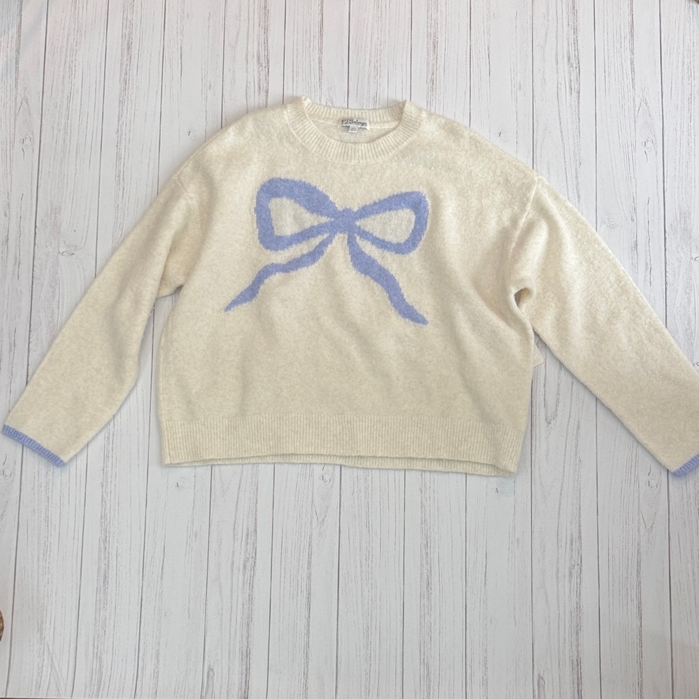 NWT Cream Sweater with Blue Bow Accent